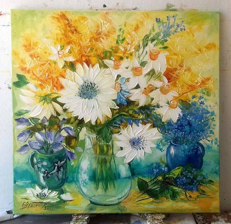  	 	ulei pe panza,dimensiune 60cmx60cm,t