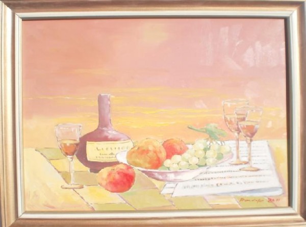 alte Picturi Sticla de cogniac cu fructe 