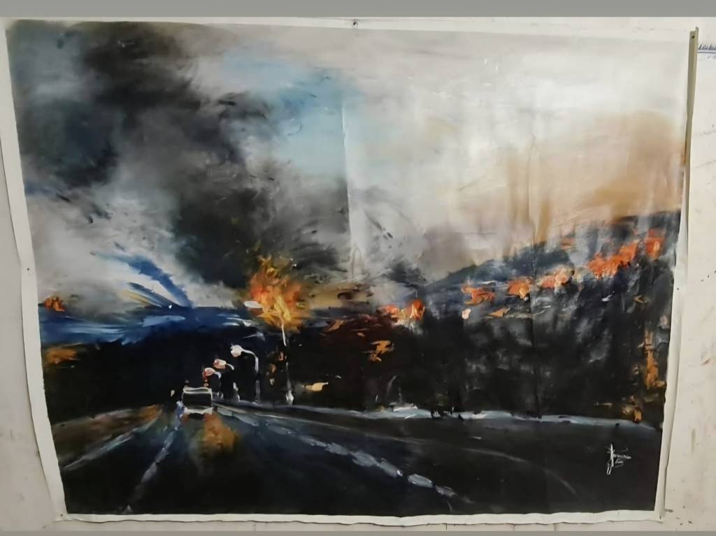 Focul tăceri" (123 x 163 cm, acrilic p