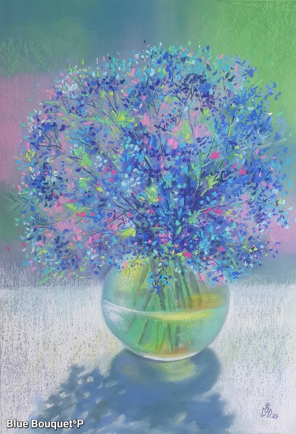 Pictura buchet flori albastre 
