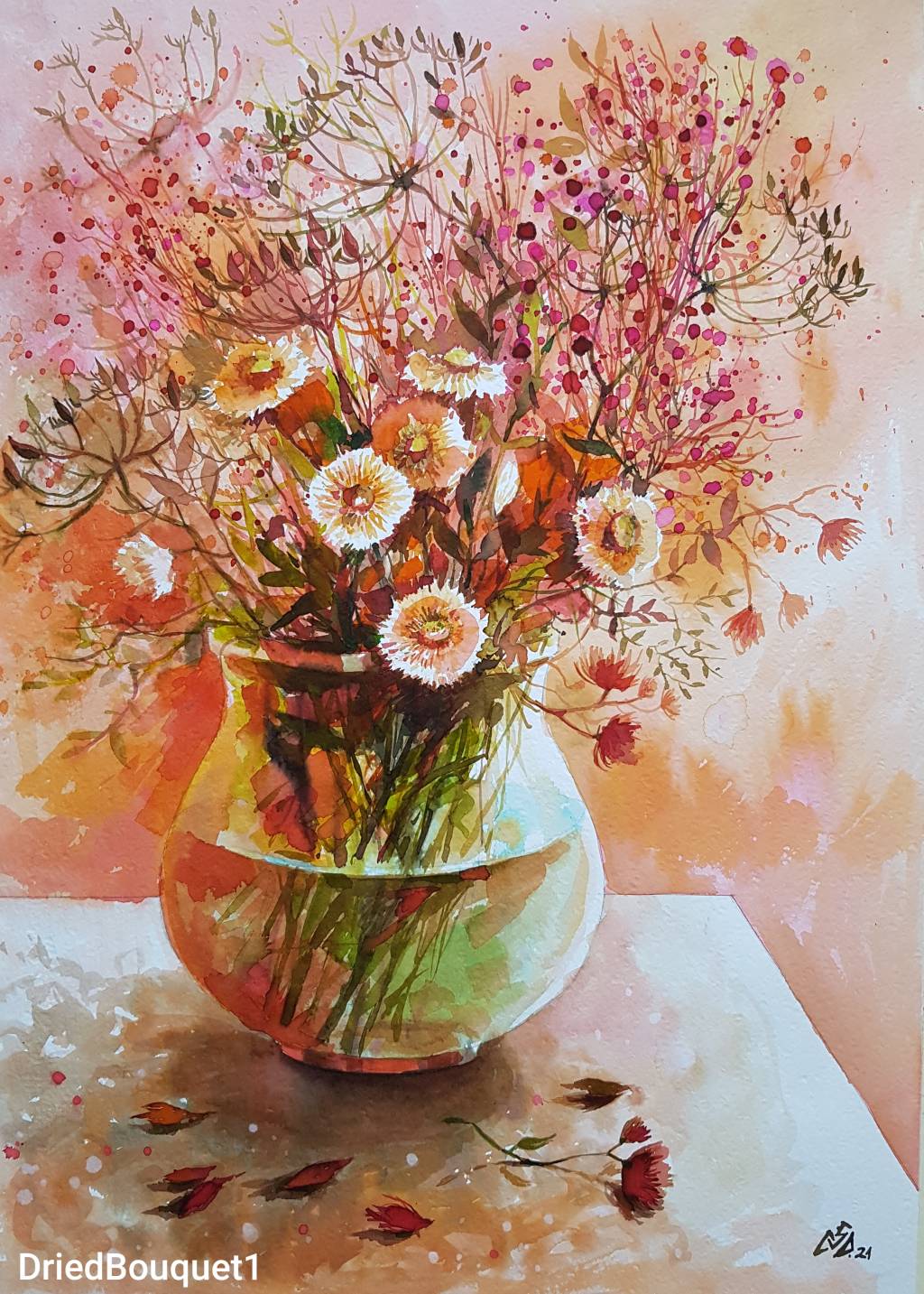 Pictura natura statica cu flori nemurito