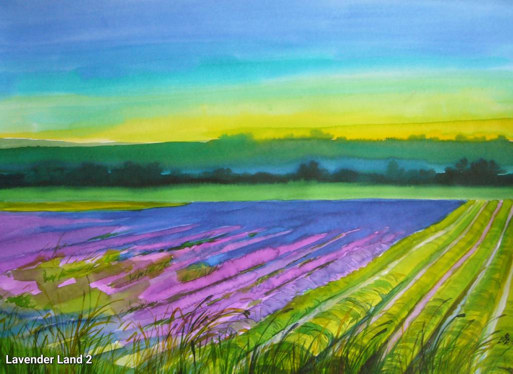 Pictura peisaj camp cu lavanda