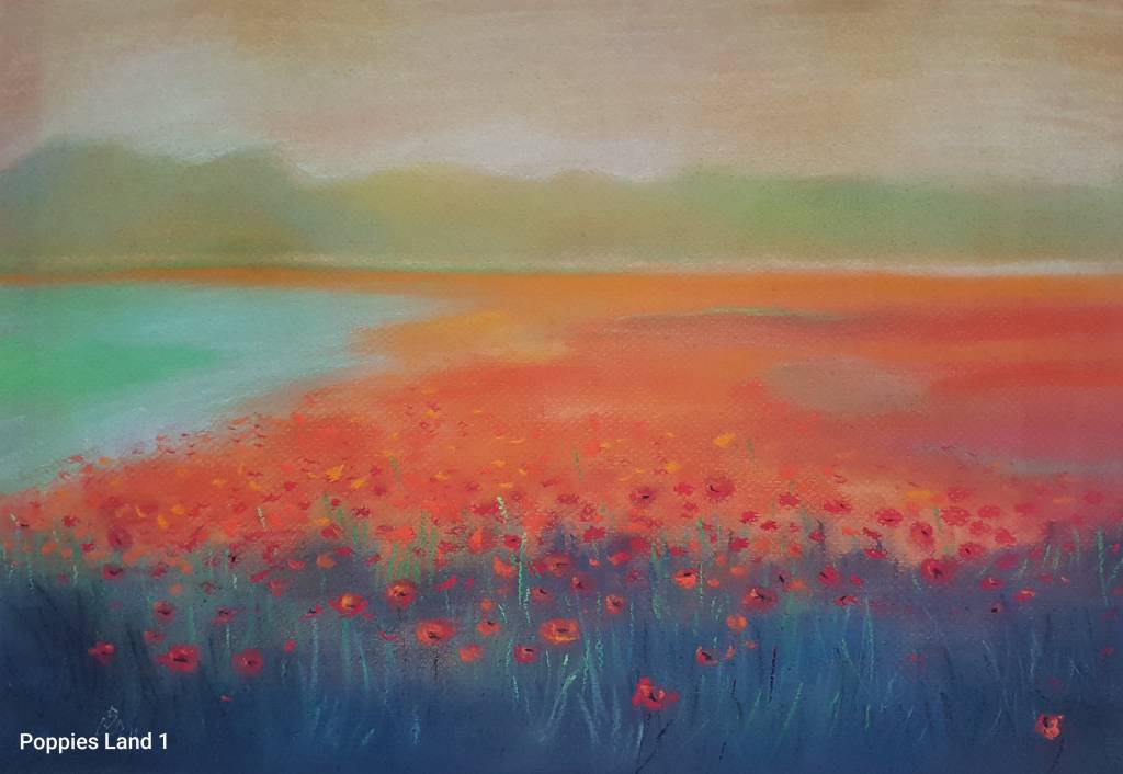 Pictura peisaj câmp cu maci