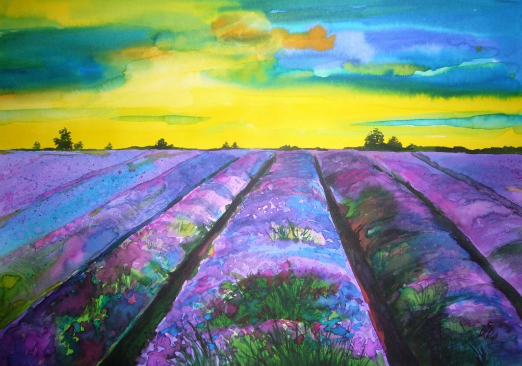 Pictura peisaj camp lavanda