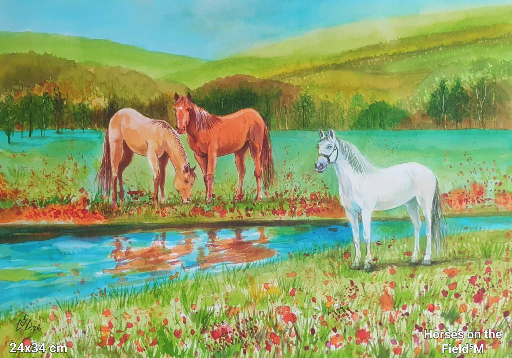 Pictura peisaj cu cai