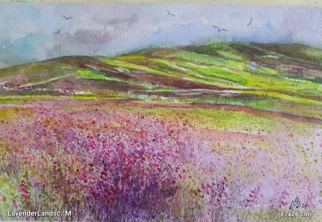 Pictura peisaj flori lavanda