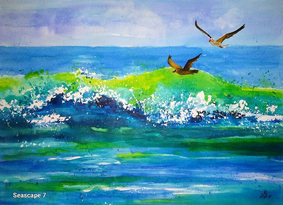 Pictura peisaj marin cu pescăruși