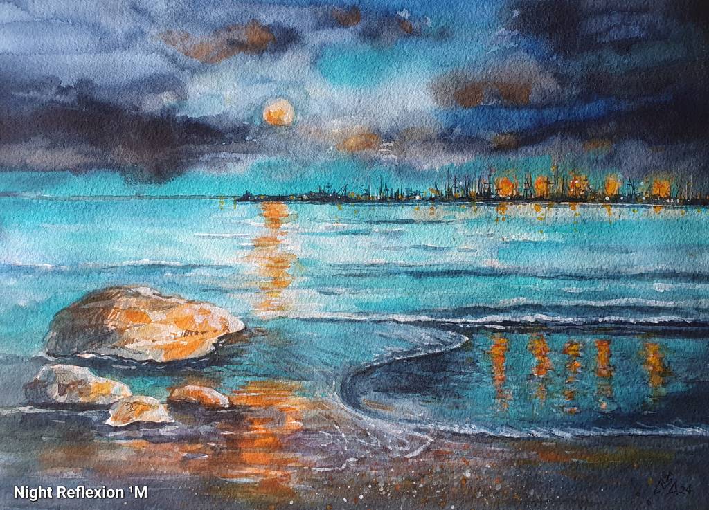 Pictura peisaj marin nocturn