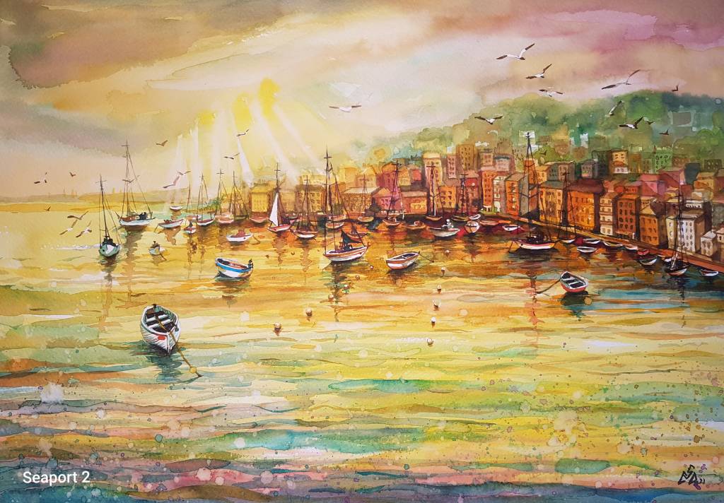 Pictura peisaj marin port