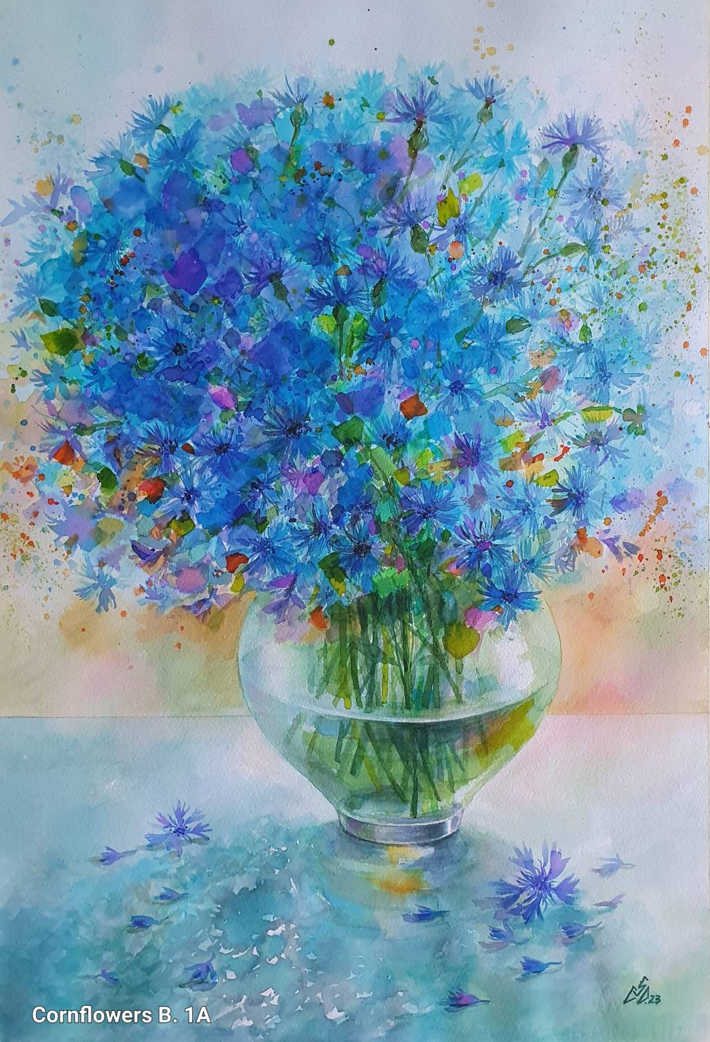 Pictura vas cu flori albastre