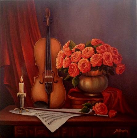 Picturi cu flori Natura statica cu vioar