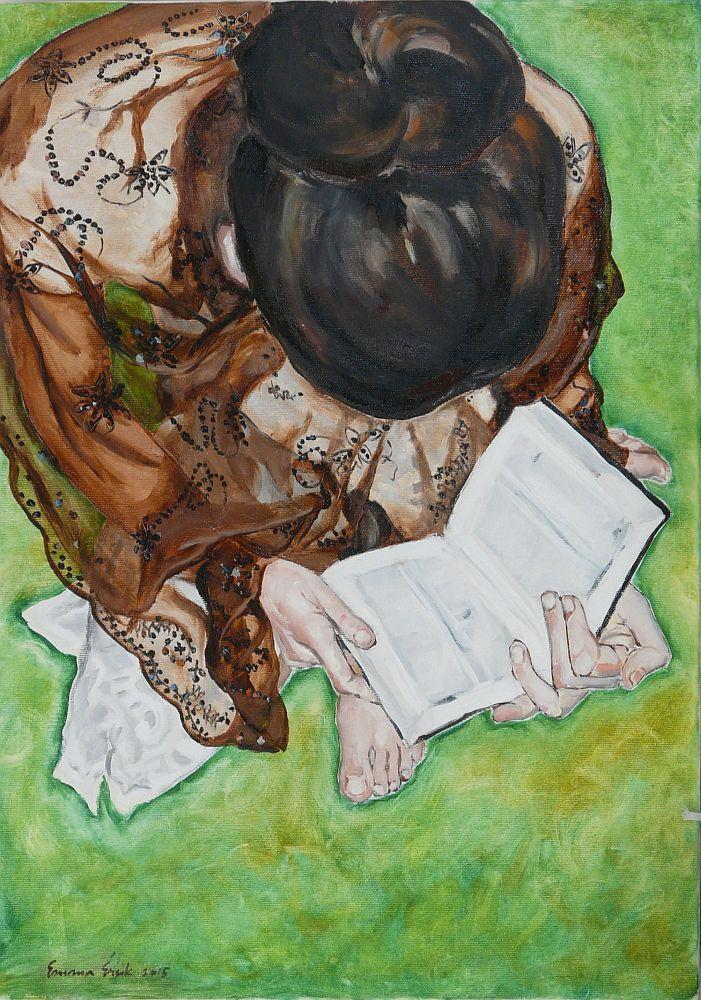 Picturi cu potrete/nuduri Fata citind o 