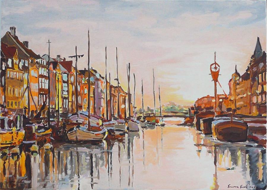 Picturi maritime navale Rasarit pe canal