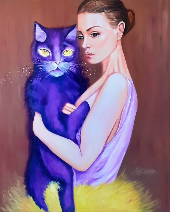 Poza Doamna cu pisica violet