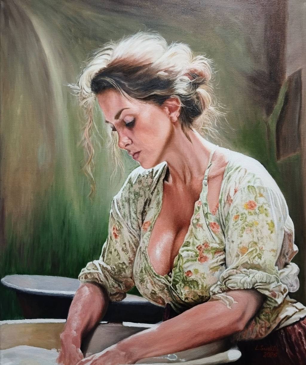 Poza Femeie spaland rufe