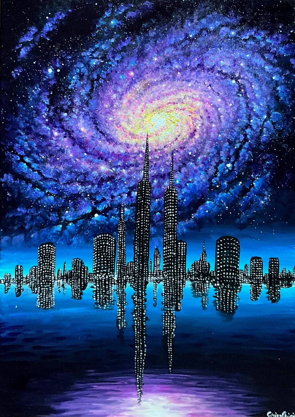 Poza Oras de pe alta planeta cu galaxie