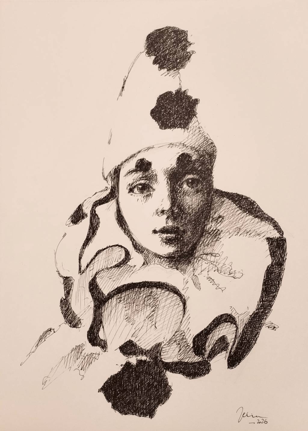 Poza Pierrot, desen in penita pe hartie