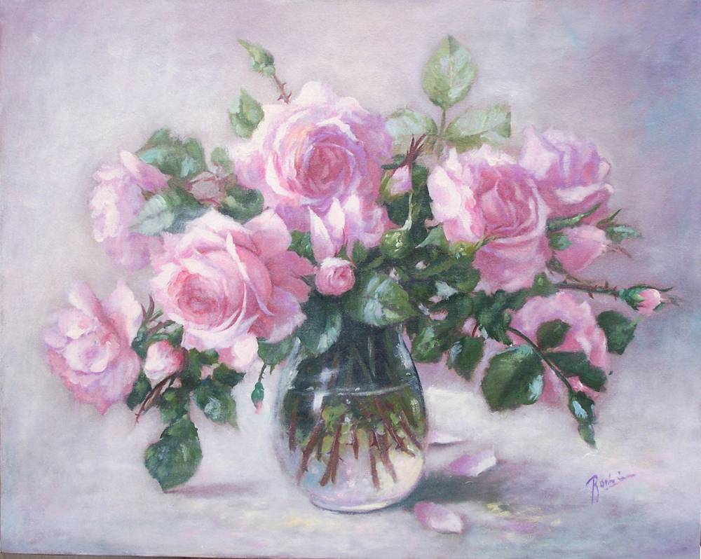 Poza Trandafiri roz in vas de sticla