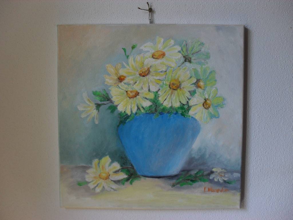 Poza Vas cu margarete-pictura ulei pe pa
