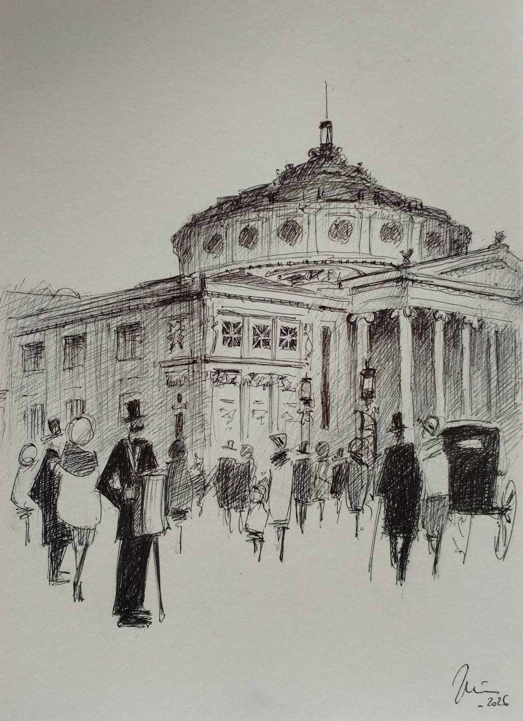 Poza Vechiul Bucuresti , desen tus pe ha