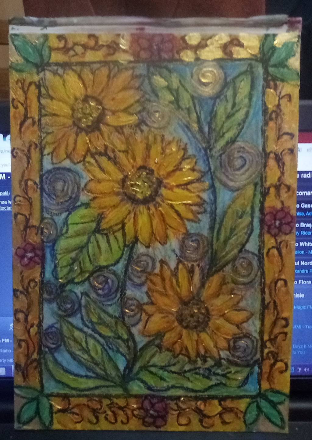 Tablou cu flori aurii