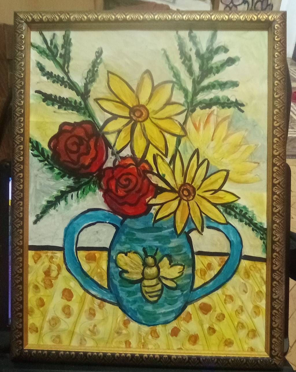 Tablou cu flori galbene și roșii 