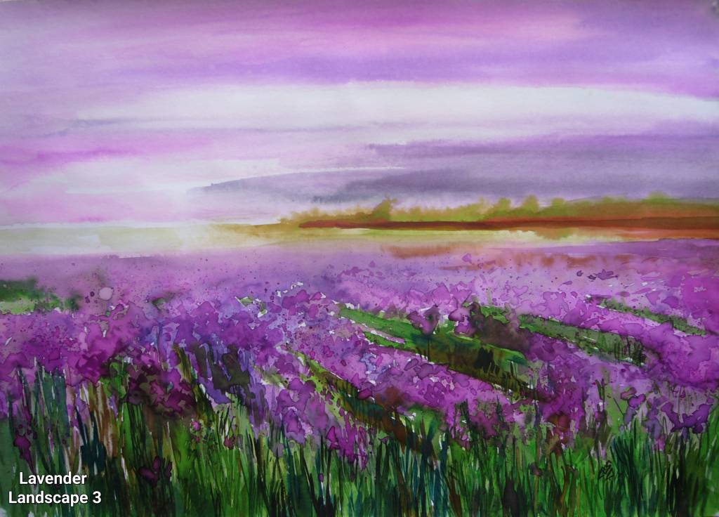 Tablou pictură peisaj cu lavanda 