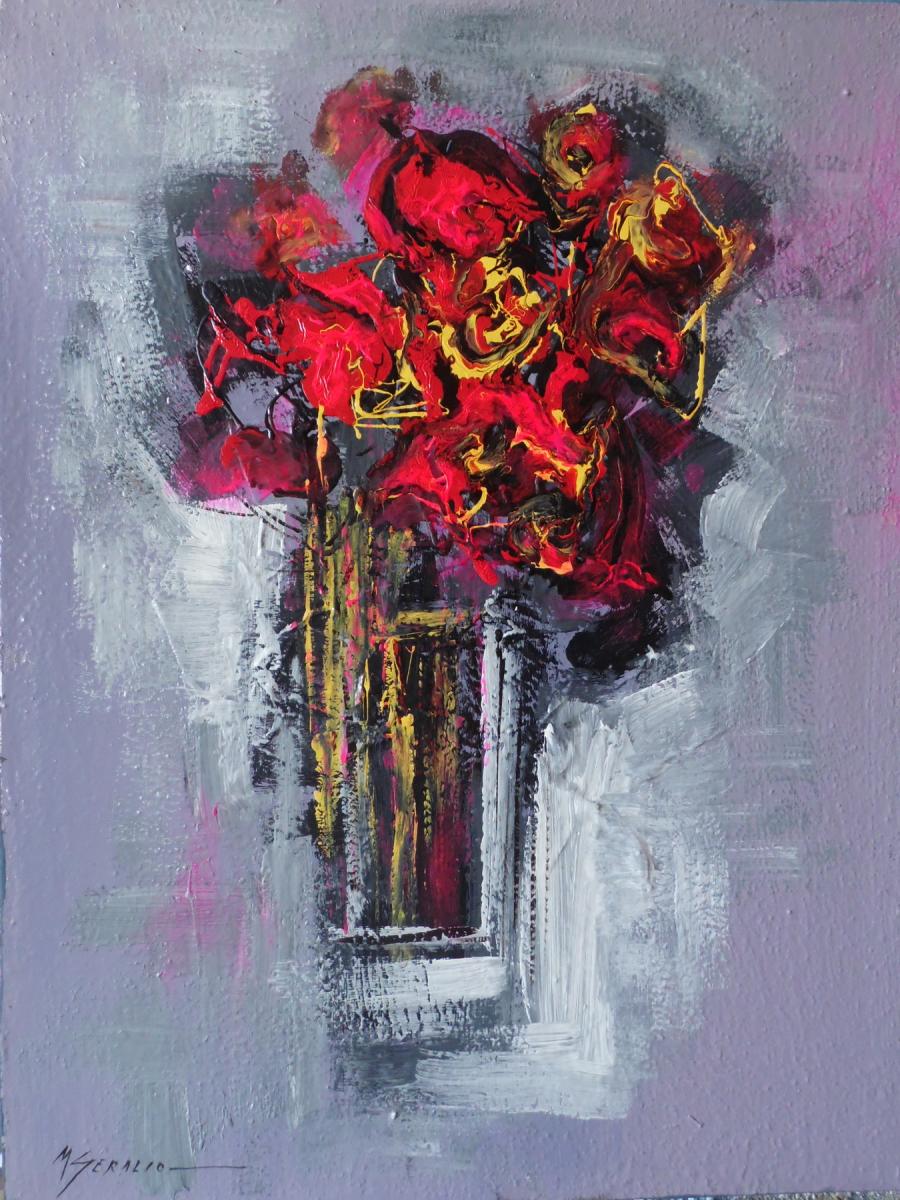 Picturi abstracte/ moderne flori de gradina rosii--99z70