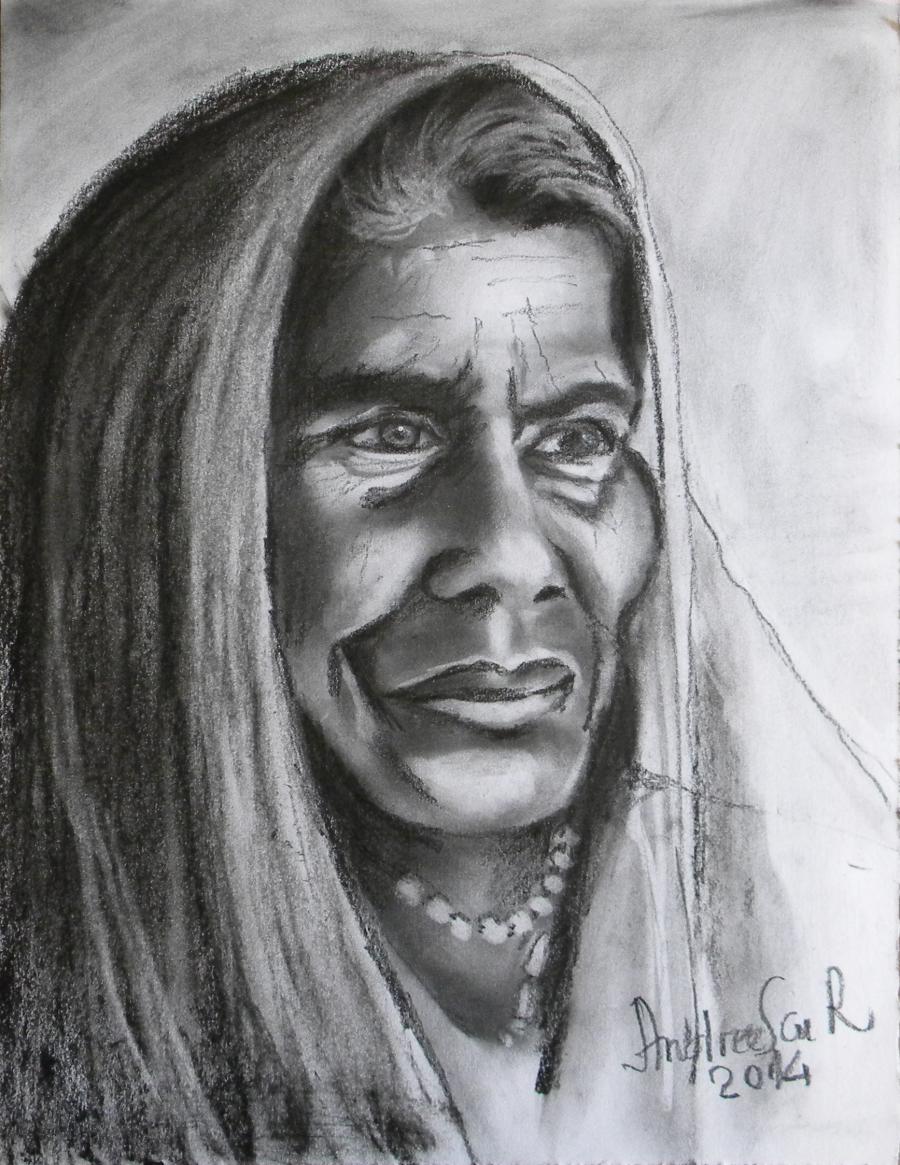 Picturi alb negru BATRANA INDIANCA