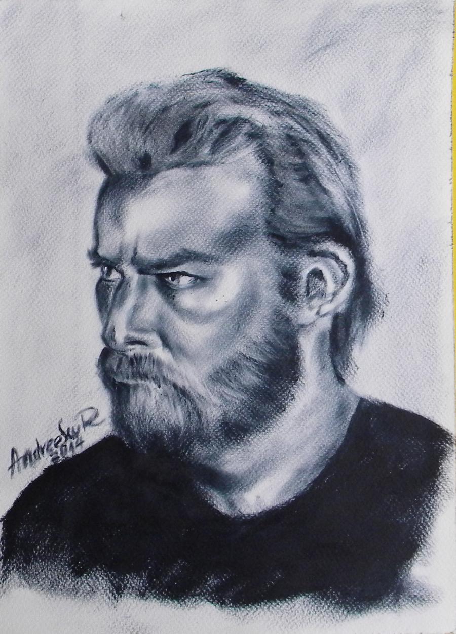 Picturi alb negru PORTRET DE BARBAT CU BARBA
