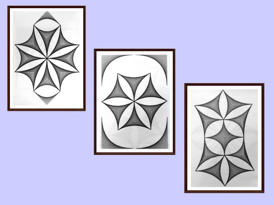 Picturi alb negru Set 3 tablouri originale, motiv geometric