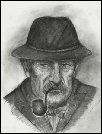 Picturi alb negru Batran cu lulea