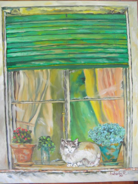 Picturi cu animale La fereastra casei
