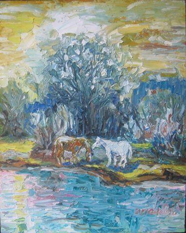 Picturi cu animale CAI SUB CLAR DE LUNA