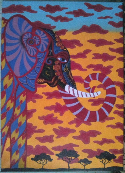 Picturi cu animale Elefant cu motive decorative africane