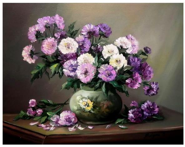 Picturi cu flori Dedicatie in violet