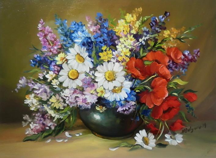 Picturi cu flori FLORI DE CIMP CU MARGARETE 2