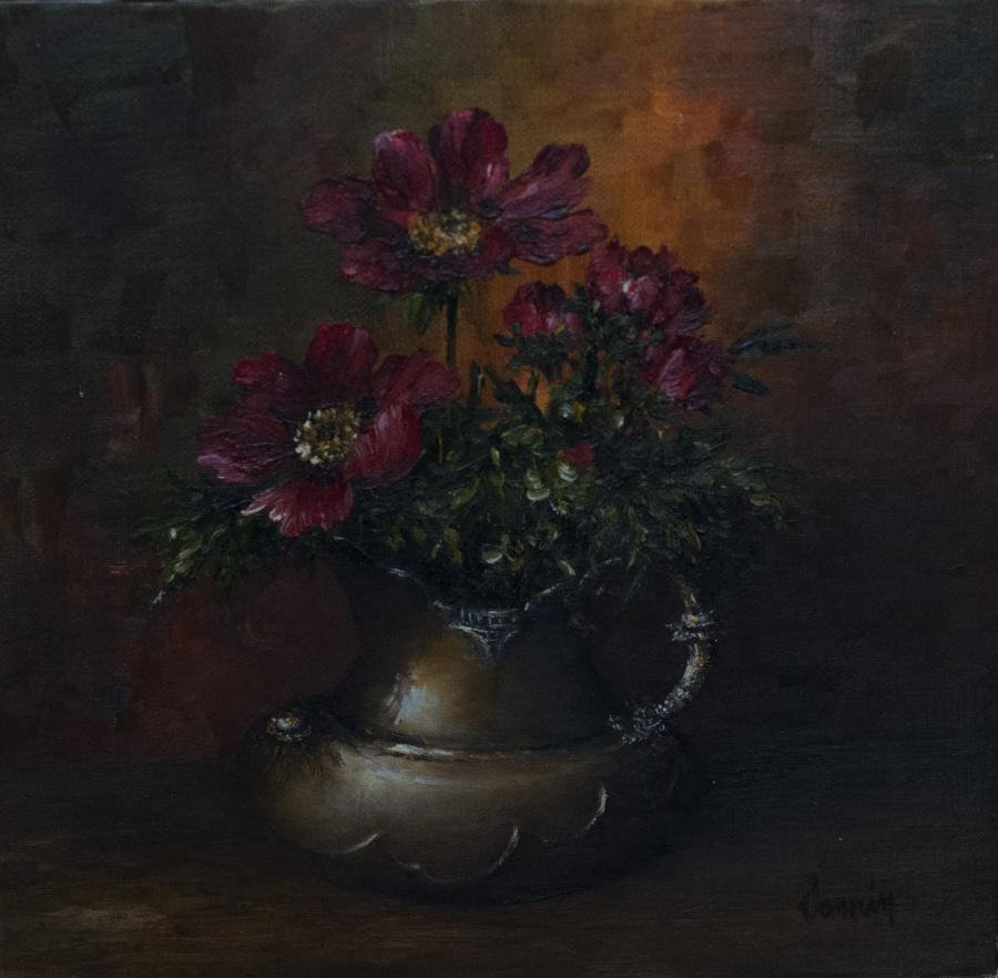 Picturi cu flori Anemone in vas de argint