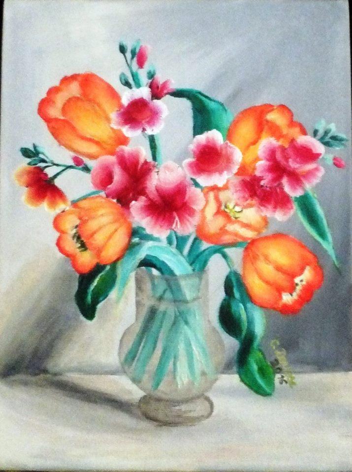 Picturi cu flori Primavara in glastra