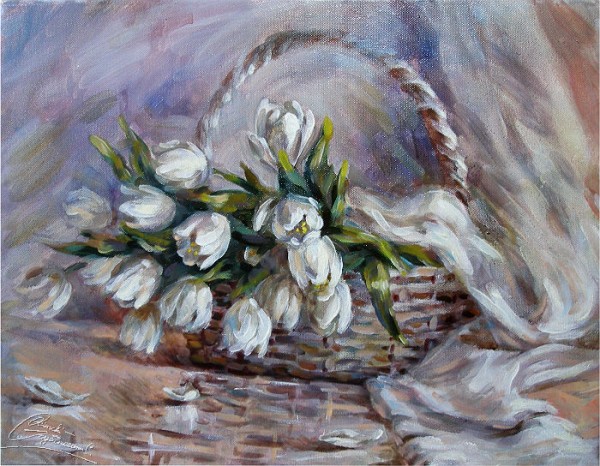 Picturi cu flori Lalele albe