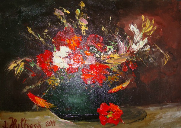 Picturi cu flori Vas cu flori rosii