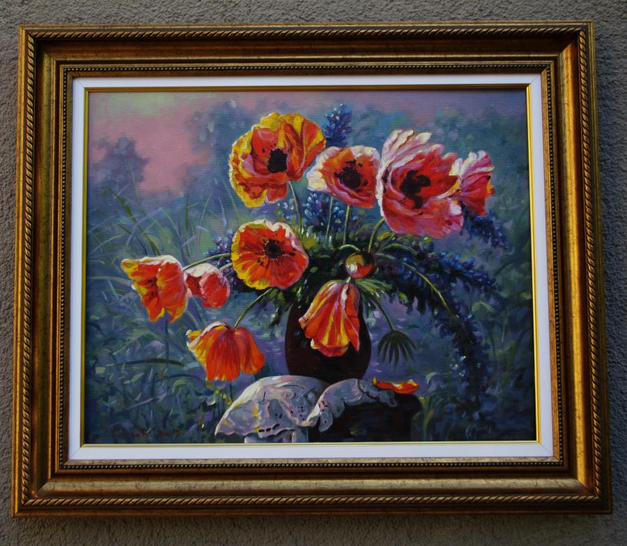 Picturi cu flori flori de mac in peisaj 01