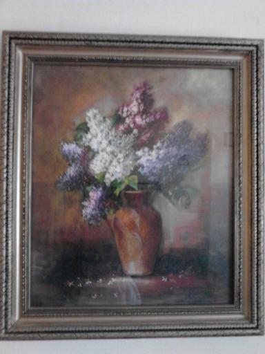 Picturi cu flori Cana cu flori de liliac