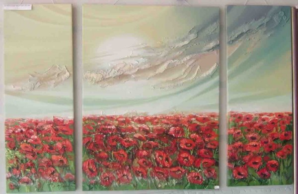Picturi cu flori Lan de maci  triptik-------39