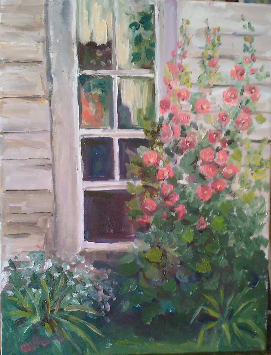 Picturi cu flori Nalba la fereastră