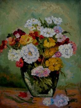 Picturi cu flori Flori cu vaza verde