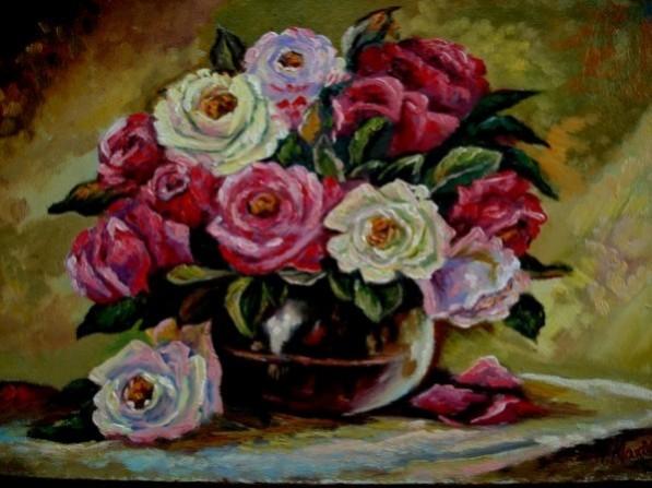 Picturi cu flori Trandafiri in vaza 01