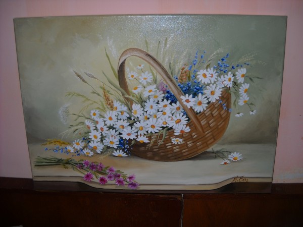 Picturi cu flori Cos cu margarete 4