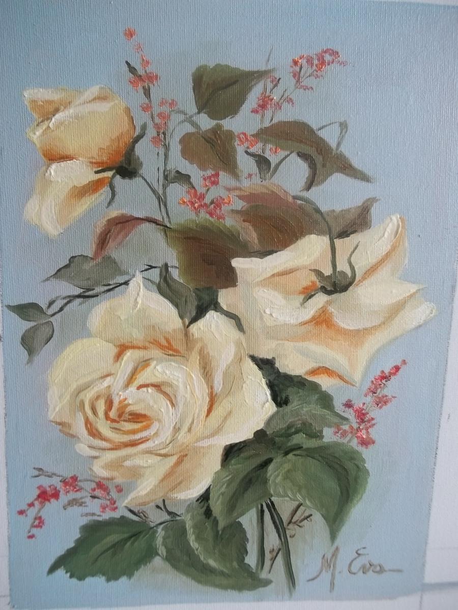 Picturi cu flori dimineata cu trandafiri galbeni