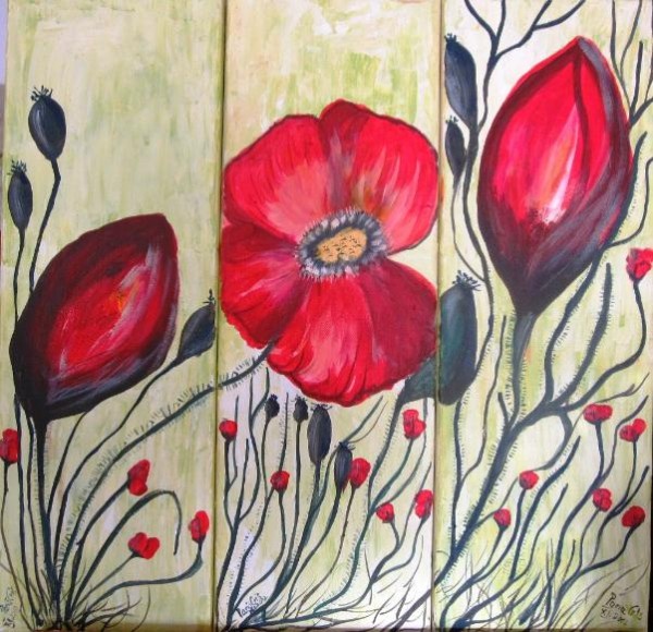 Picturi cu flori Maci - triptic